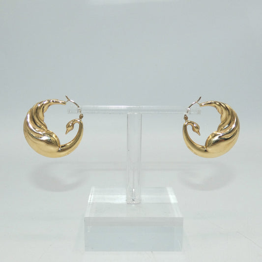 14K Gold Peacock Hoop Earrings