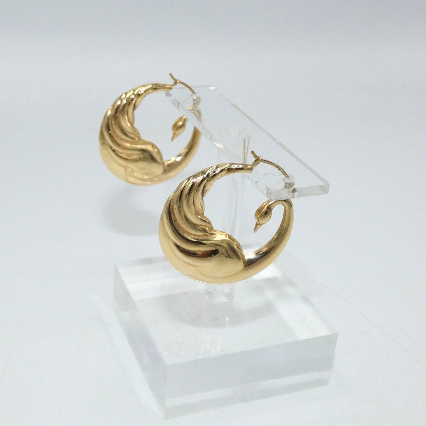 14K Gold Peacock Hoop Earrings