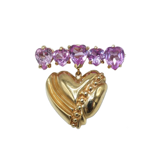 14K Gold Heart Pin with Pink Sapphires
