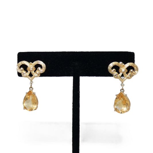14K Gold Citrine Drop Earrings