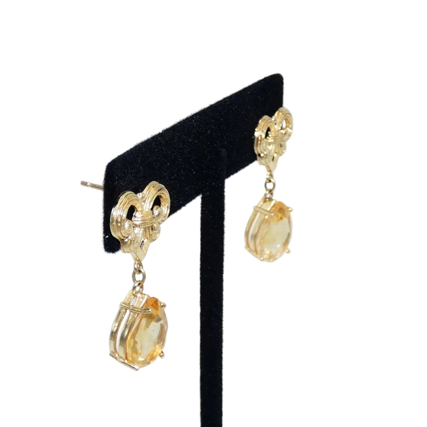 14K Gold Citrine Drop Earrings
