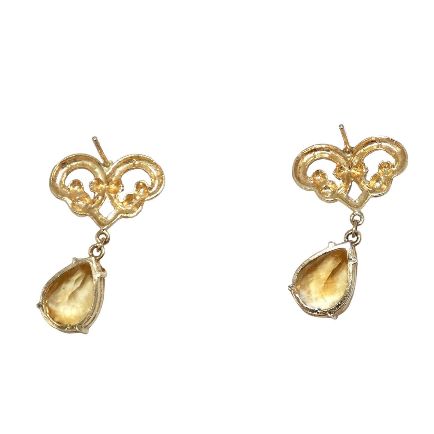 14K Gold Citrine Drop Earrings
