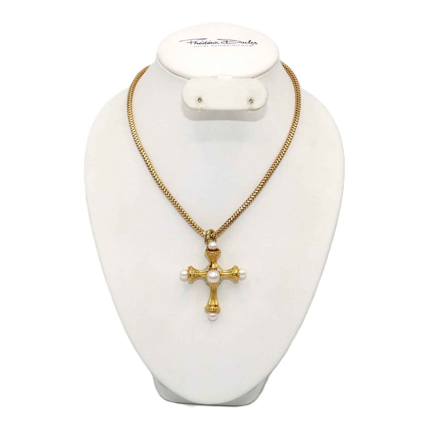 18K Gold Cross Pendant Enhancer with Cultured Pearls