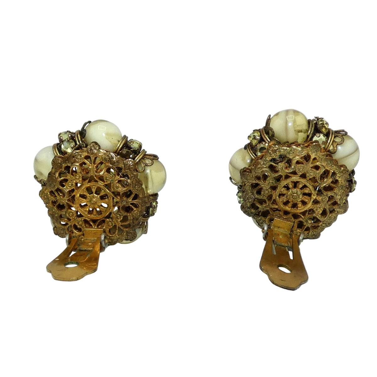 Vintage Miriam Haskell Cluster Clip On Earrings