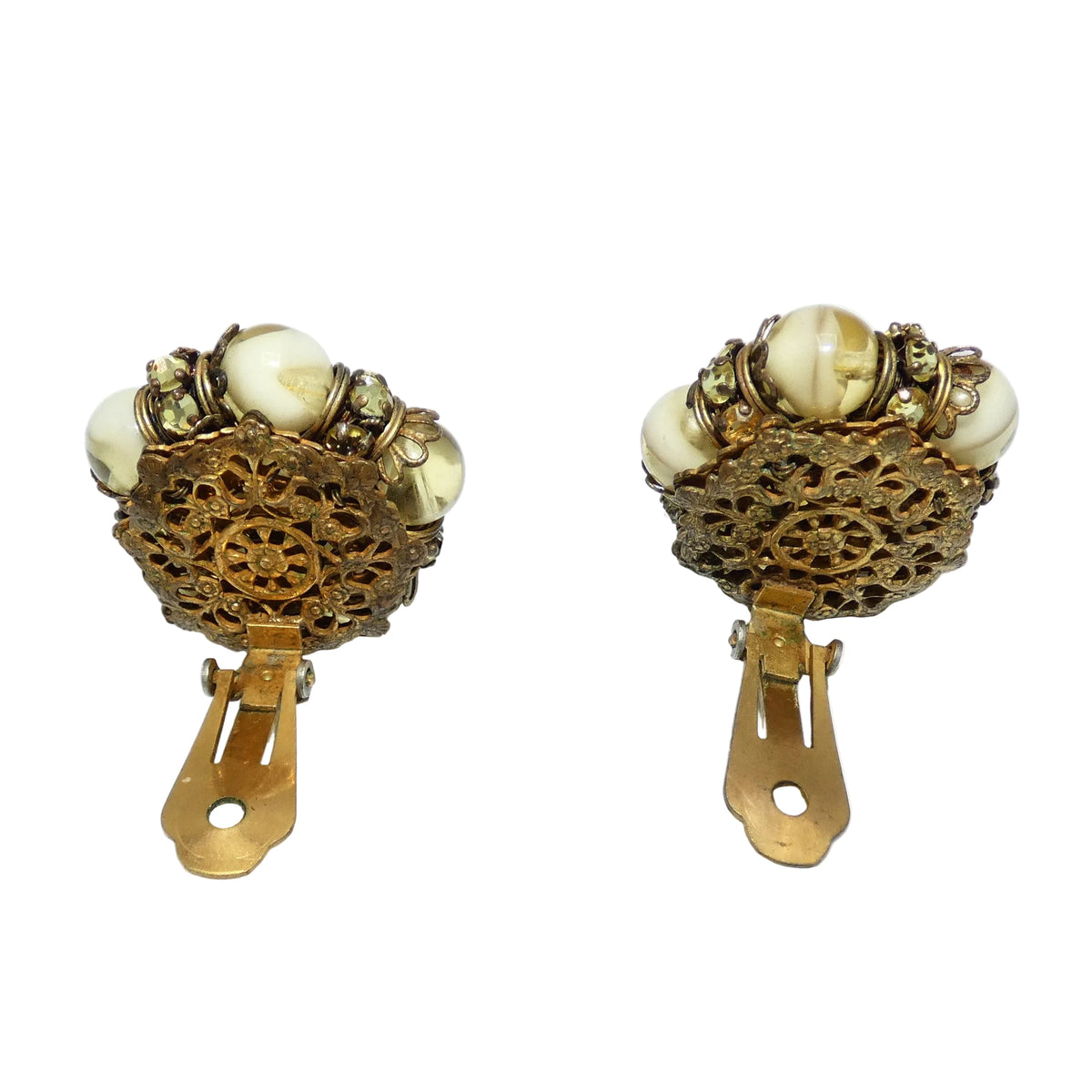 Vintage Miriam Haskell Cluster Clip On Earrings