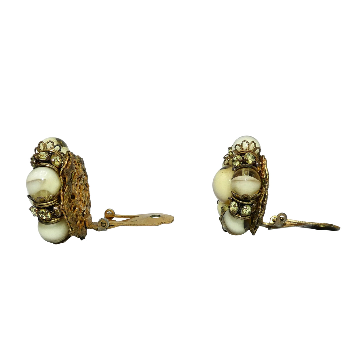 Vintage Miriam Haskell Cluster Clip On Earrings