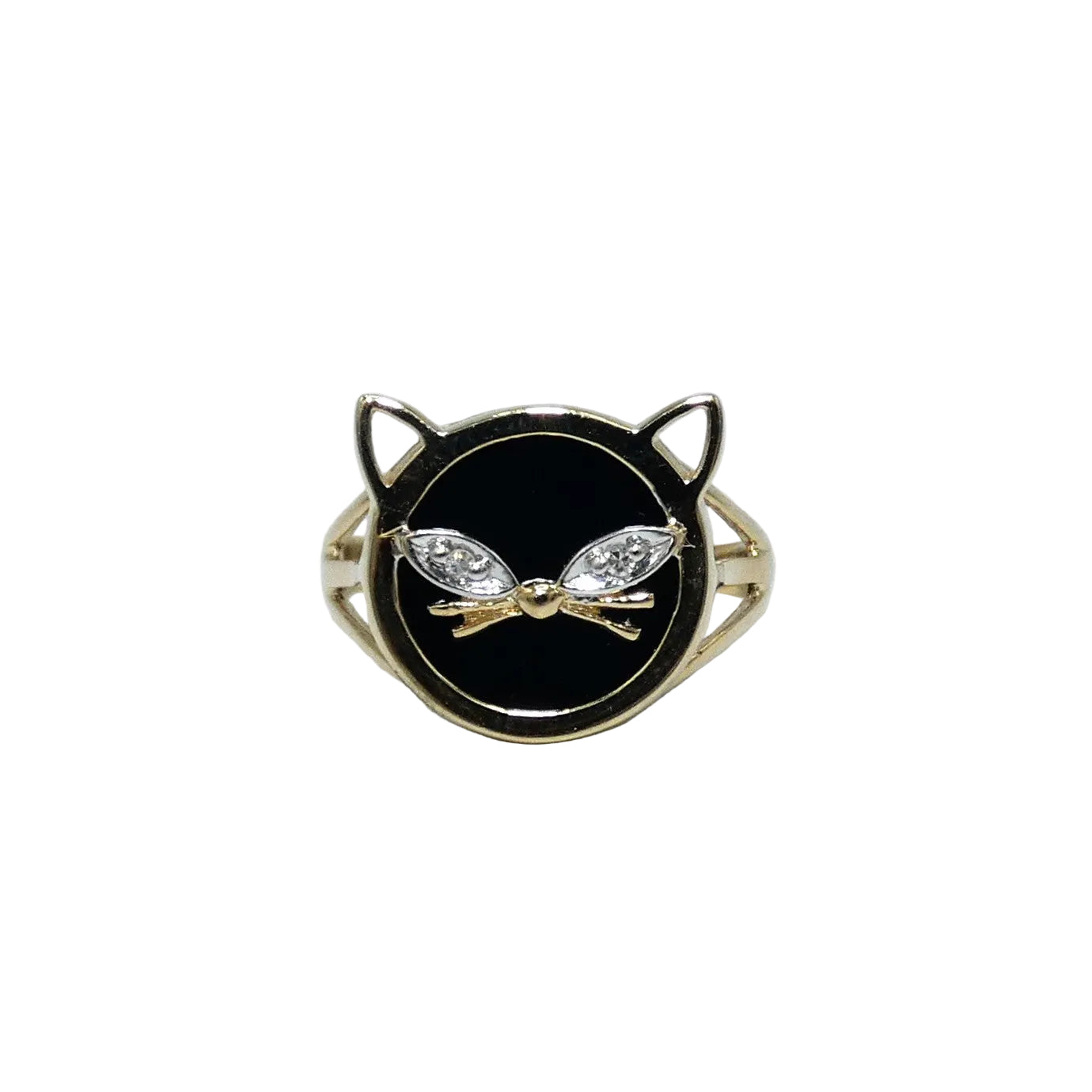 14k Gold Onyx & DIamond Cat Ring