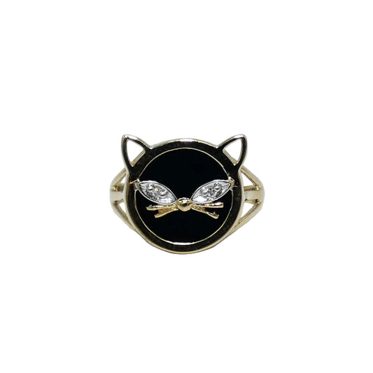 14k Gold Onyx & DIamond Cat Ring
