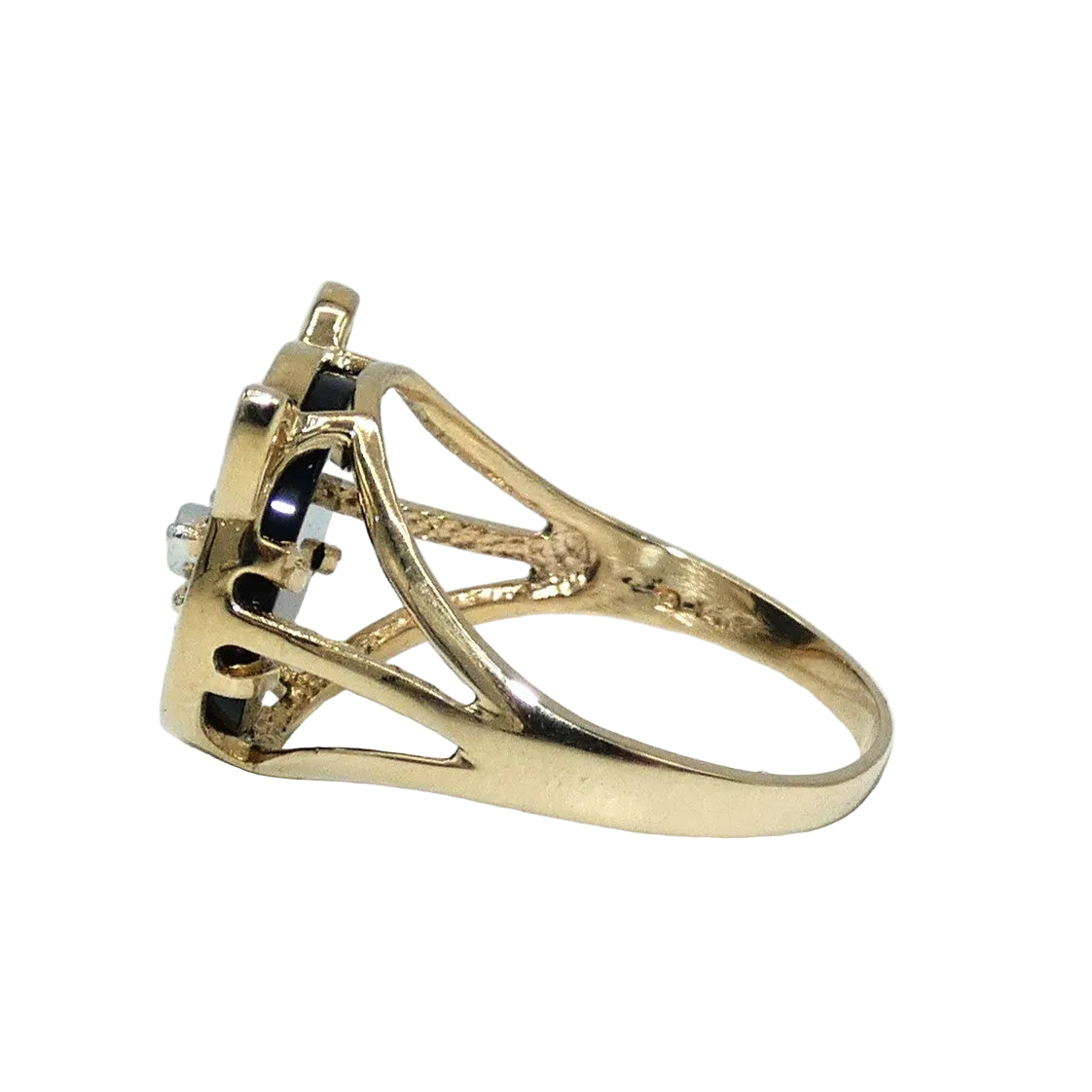 14k Gold Onyx & DIamond Cat Ring