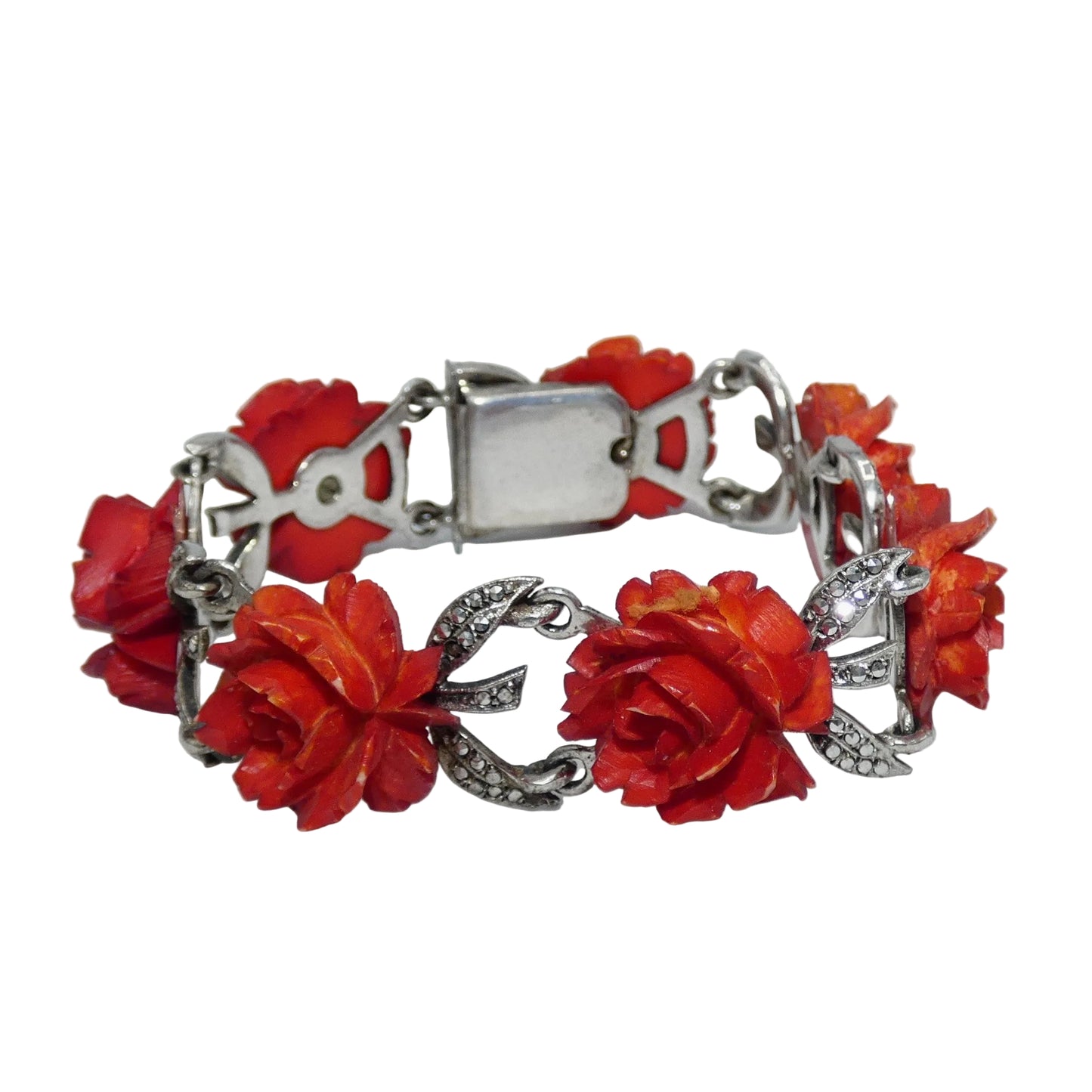Sterling Silver Rose Bracelet & Earrings