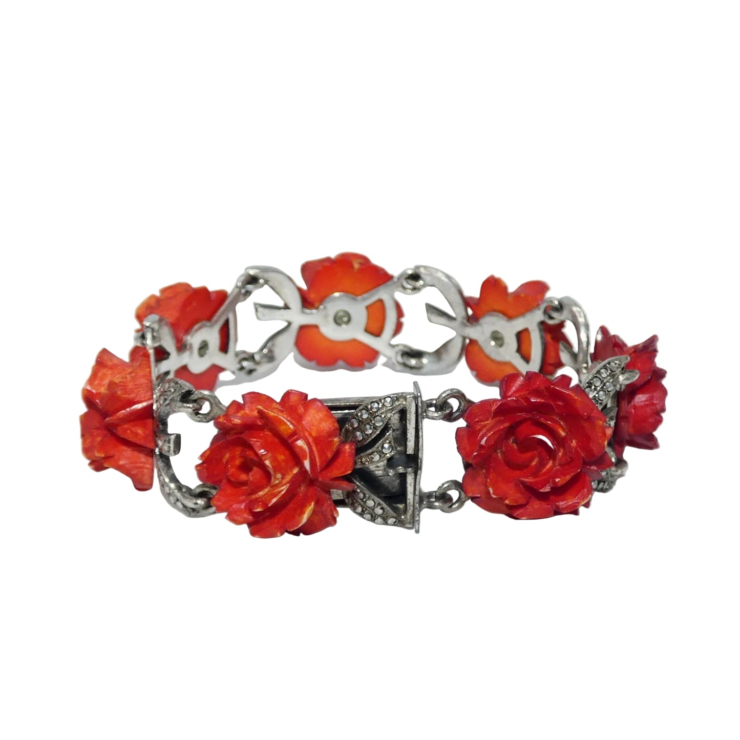 Sterling Silver Rose Bracelet & Earrings