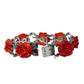 Bracelet with red rose charms on a white background