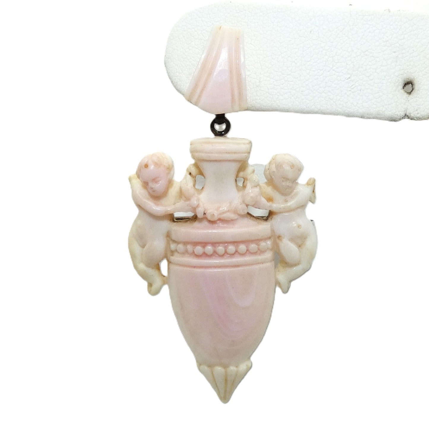 Victorian Angel Skin Coral Cherub & Amphora Pin Pendant & Earrings