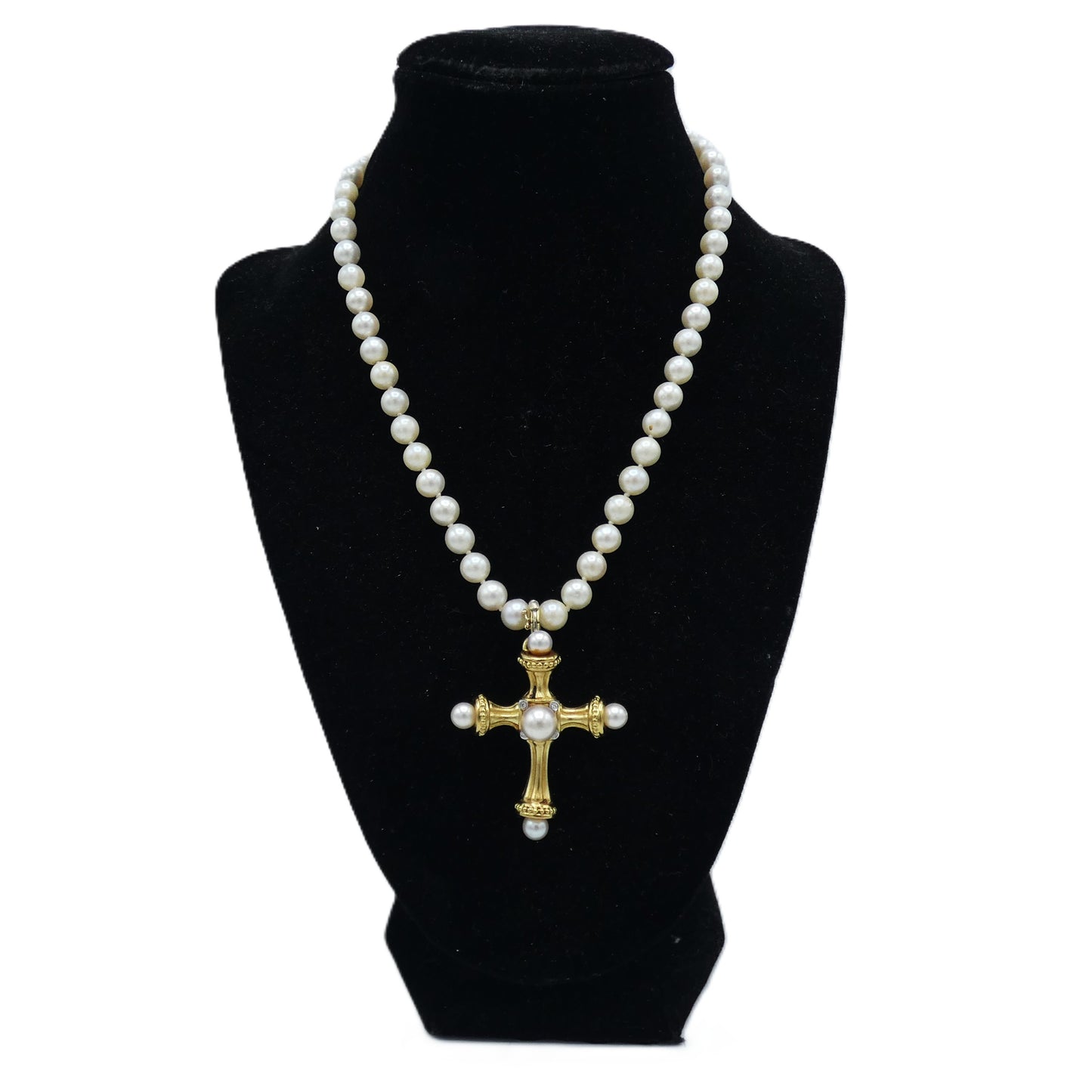 18K Gold Cross Pendant Enhancer with Cultured Pearls