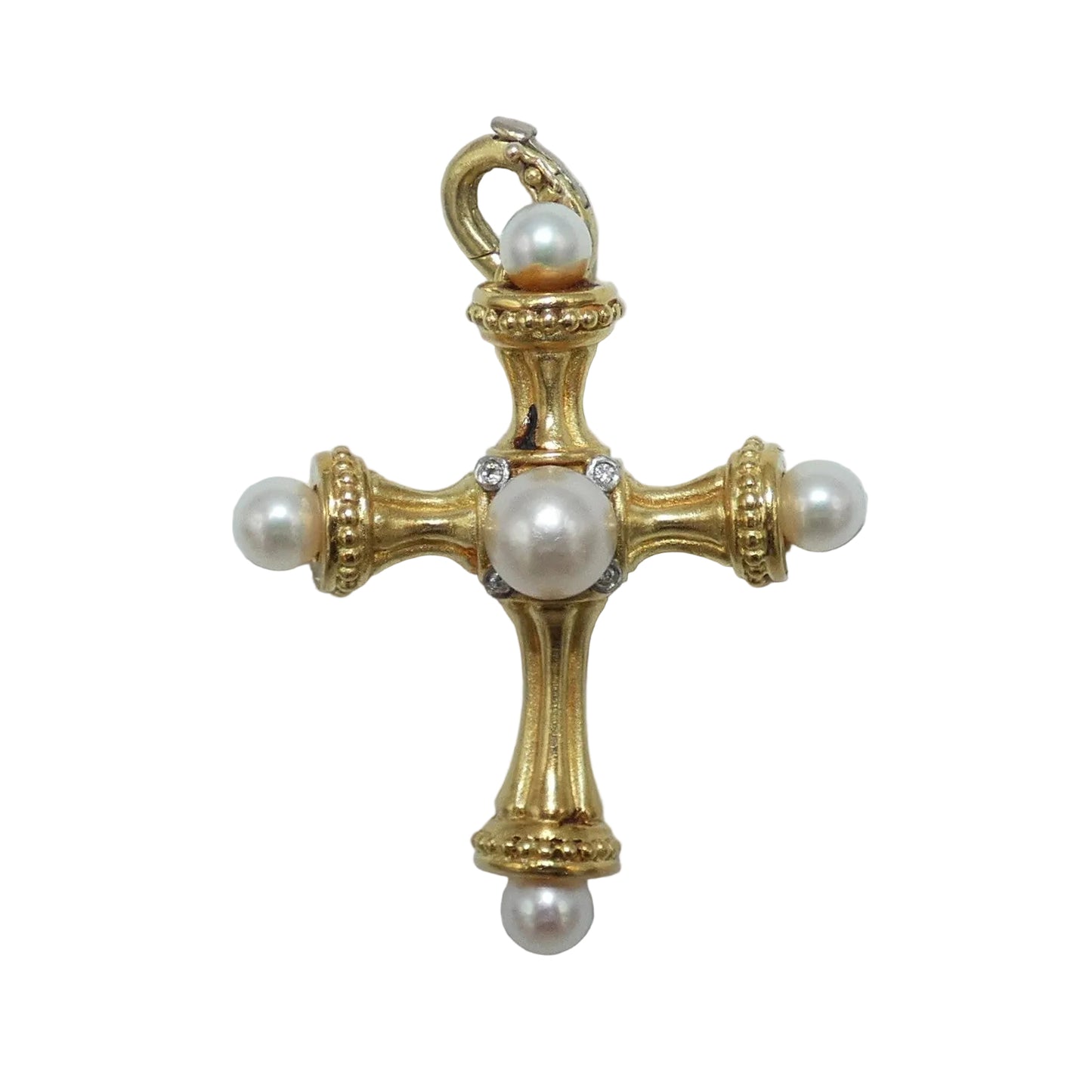18K Gold Cross Pendant Enhancer with Cultured Pearls