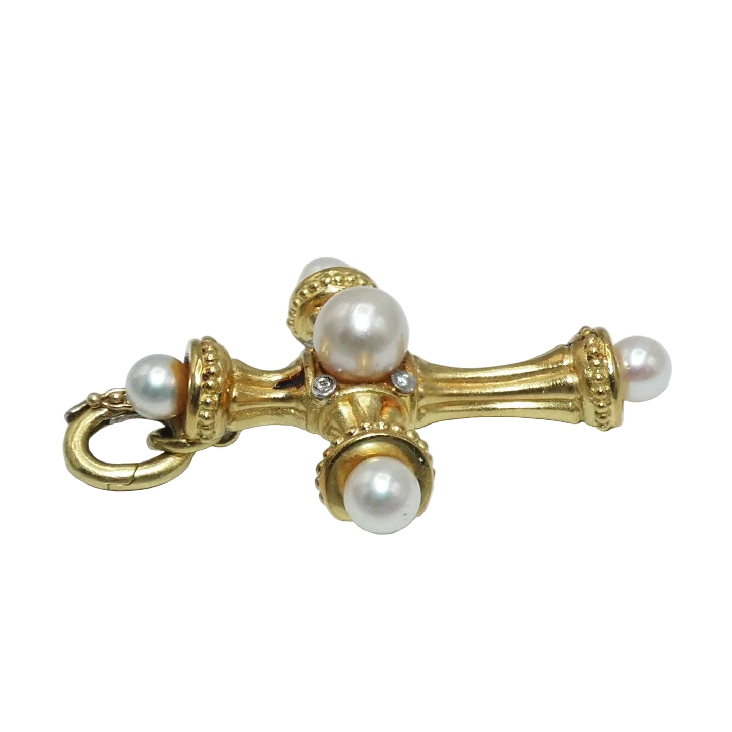 18K Gold Cross Pendant Enhancer with Cultured Pearls