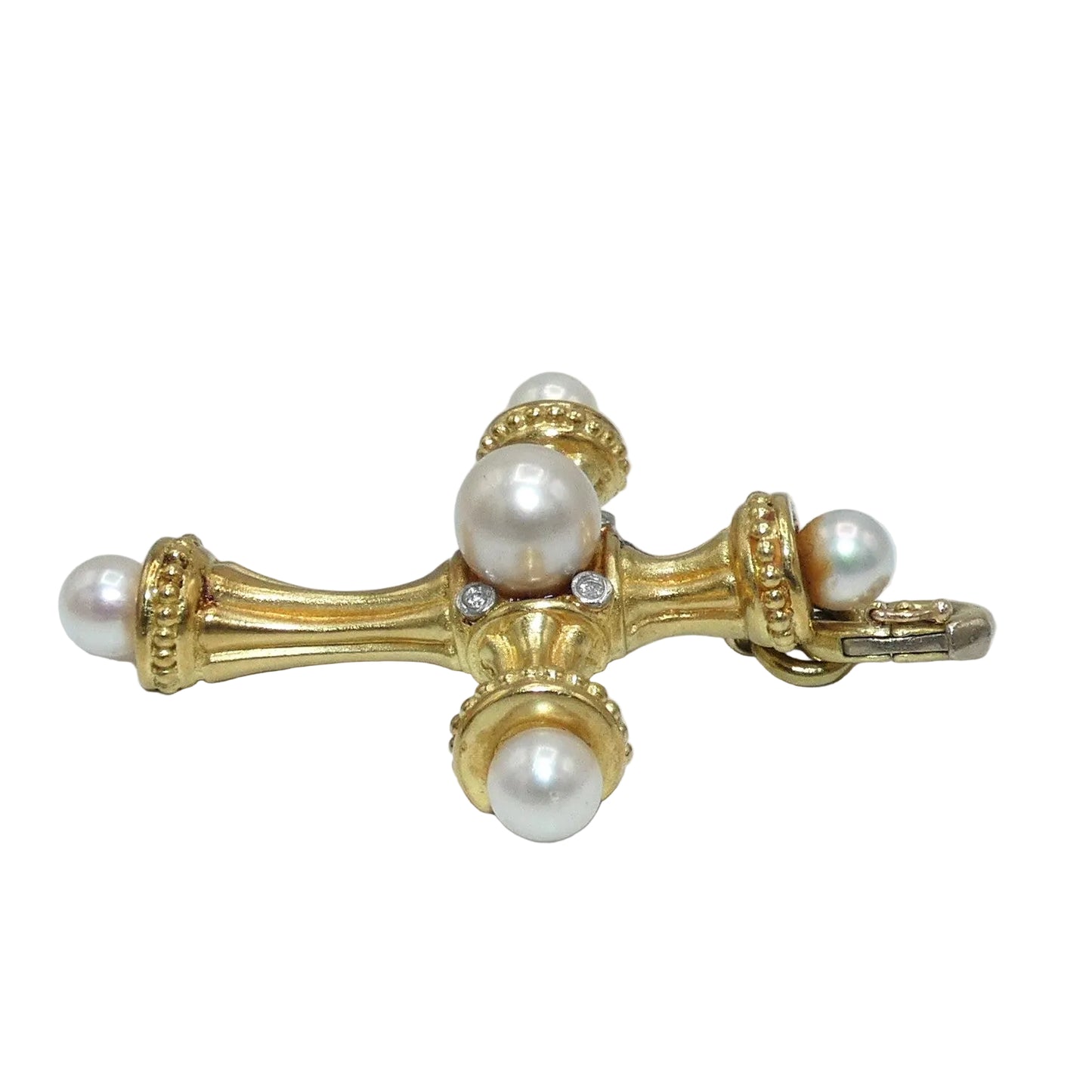 18K Gold Cross Pendant Enhancer with Cultured Pearls