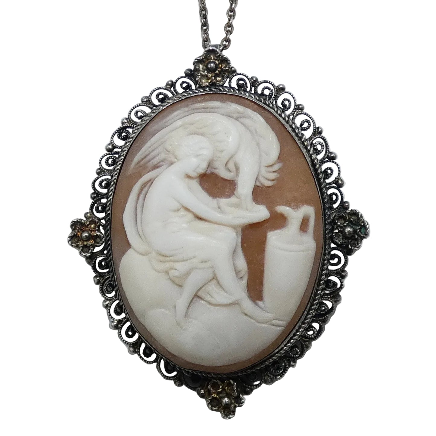 Hebe & Eagle 800 Silver Cameo Pin Pendant