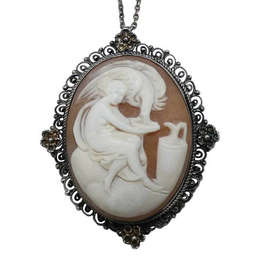 Hebe & Eagle 800 Silver Cameo Pin Pendant