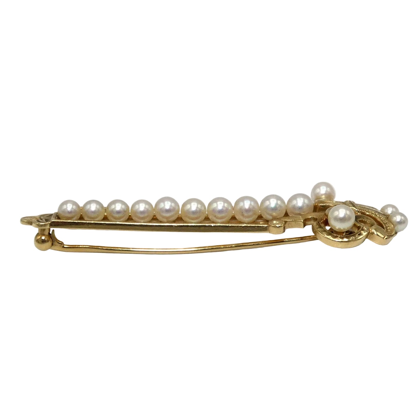 14K Gold Mikimoto Akoyo Key Brooch with Pearls