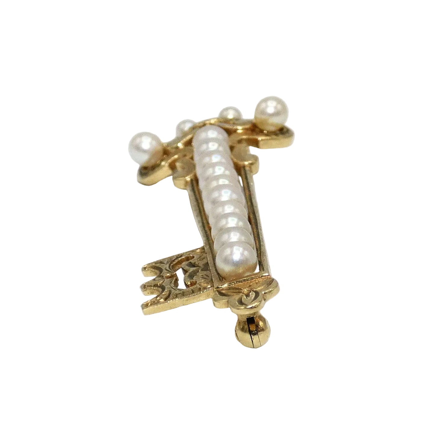 14K Gold Mikimoto Akoyo Key Brooch with Pearls