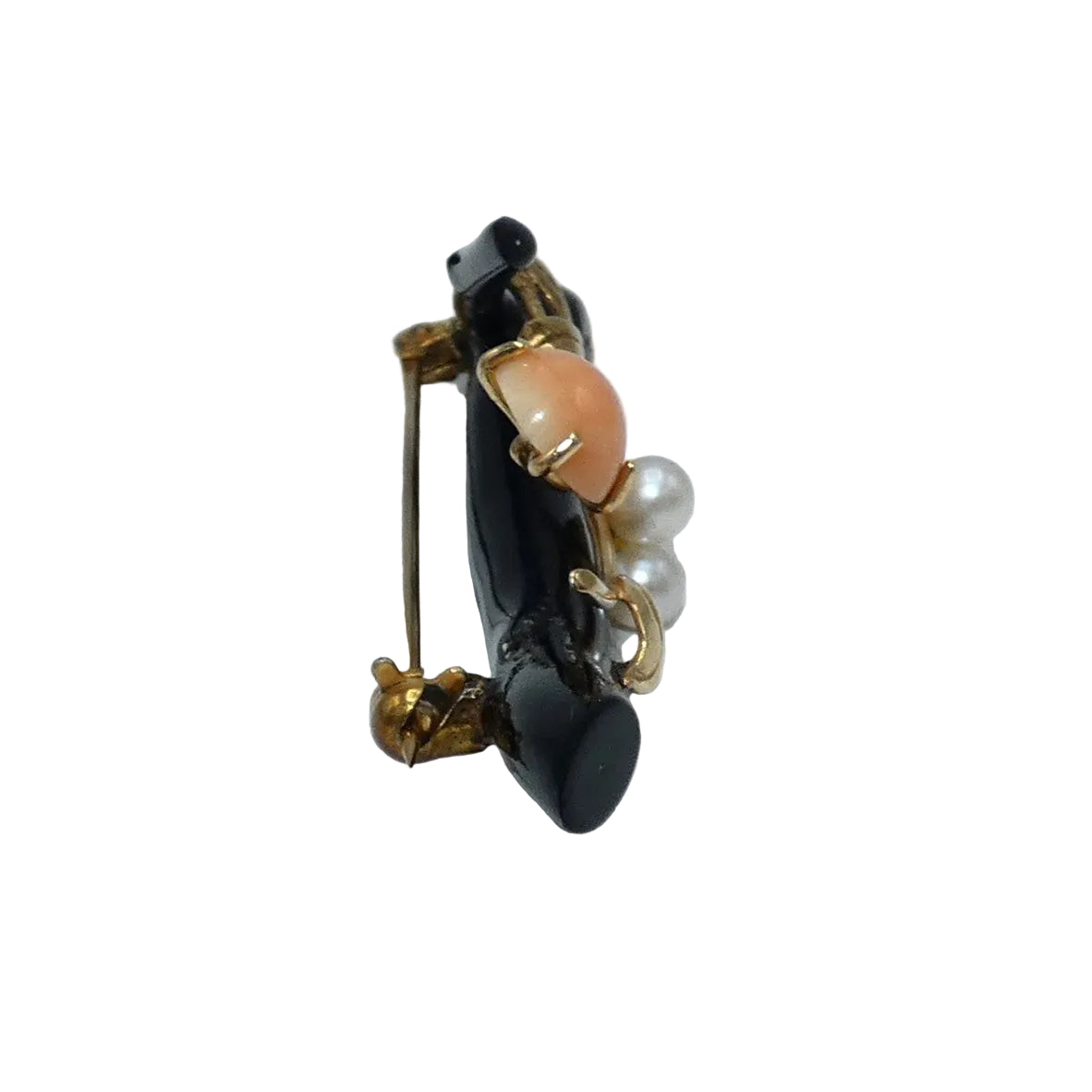 14K Gold Black Branch Brooch wtih Pearls & Angel Skin Coral