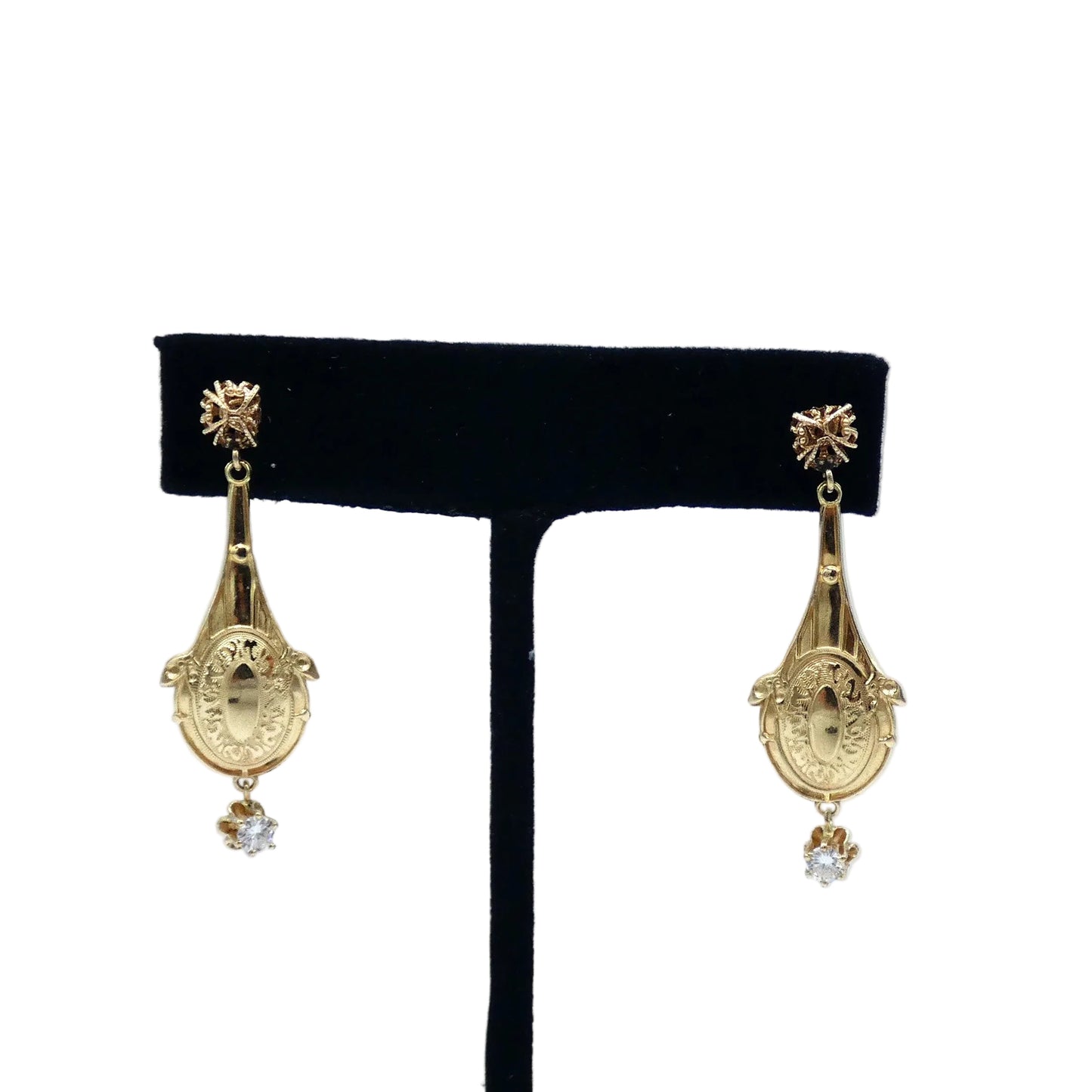 14K Gold Diamond Dangle Earrings