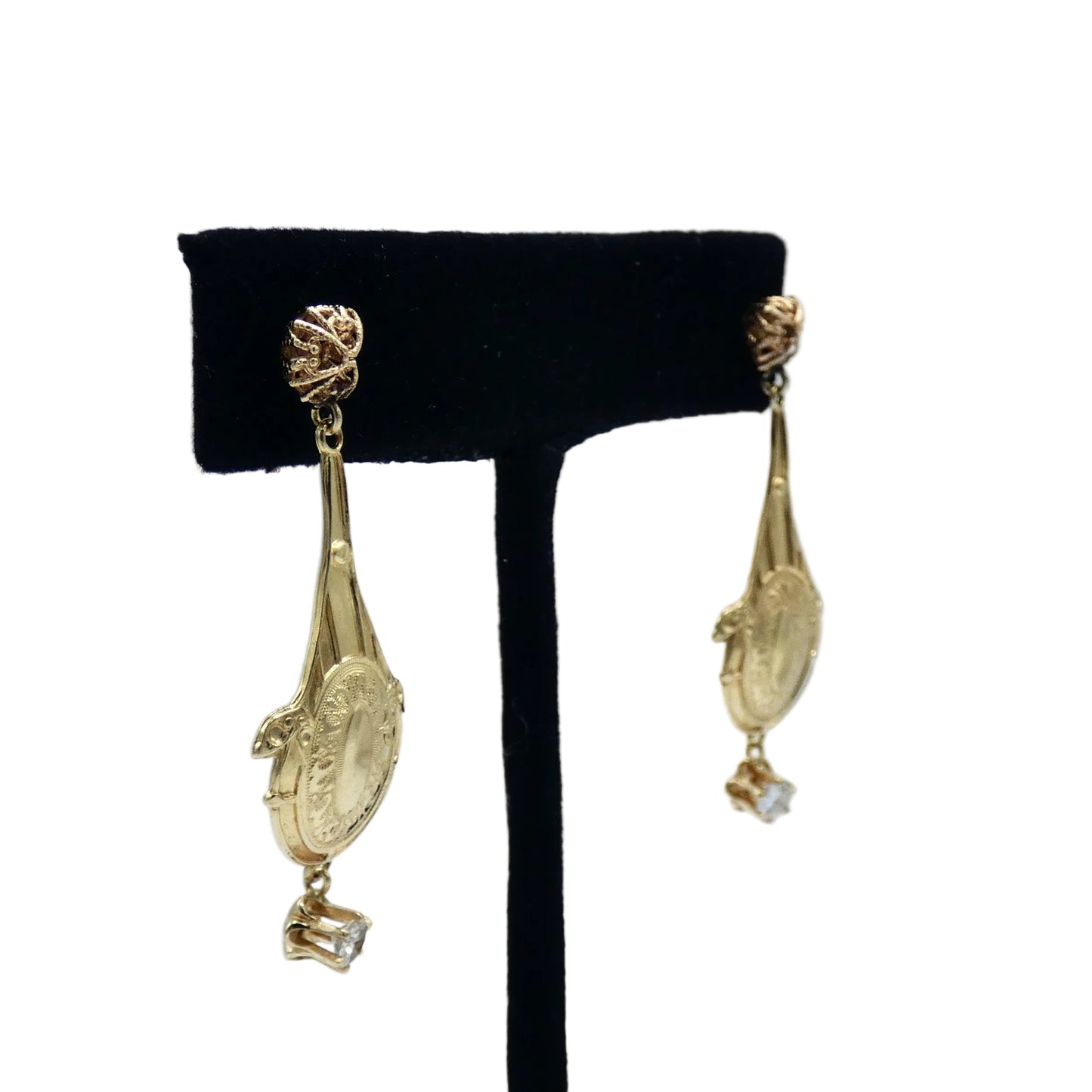 14K Gold Diamond Dangle Earrings
