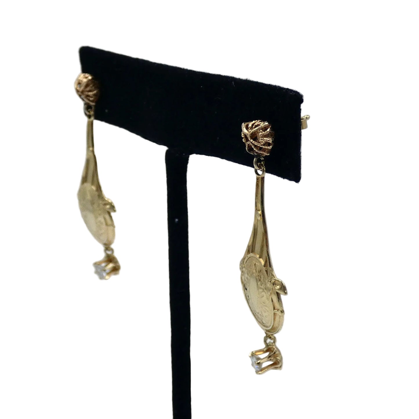 14K Gold Diamond Dangle Earrings