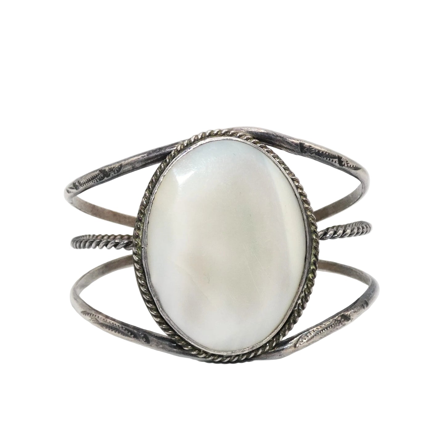 Sterling Silver Old Pawn Cuff Bracelet with Mother of Pearl