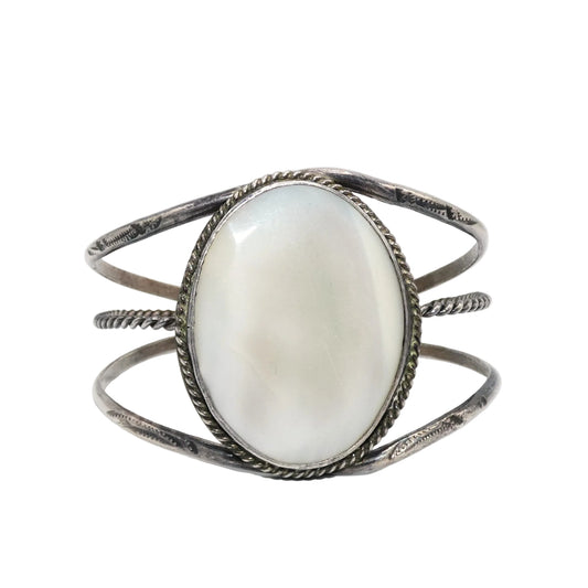Sterling Silver Old Pawn Cuff Bracelet with Mother of Pearl