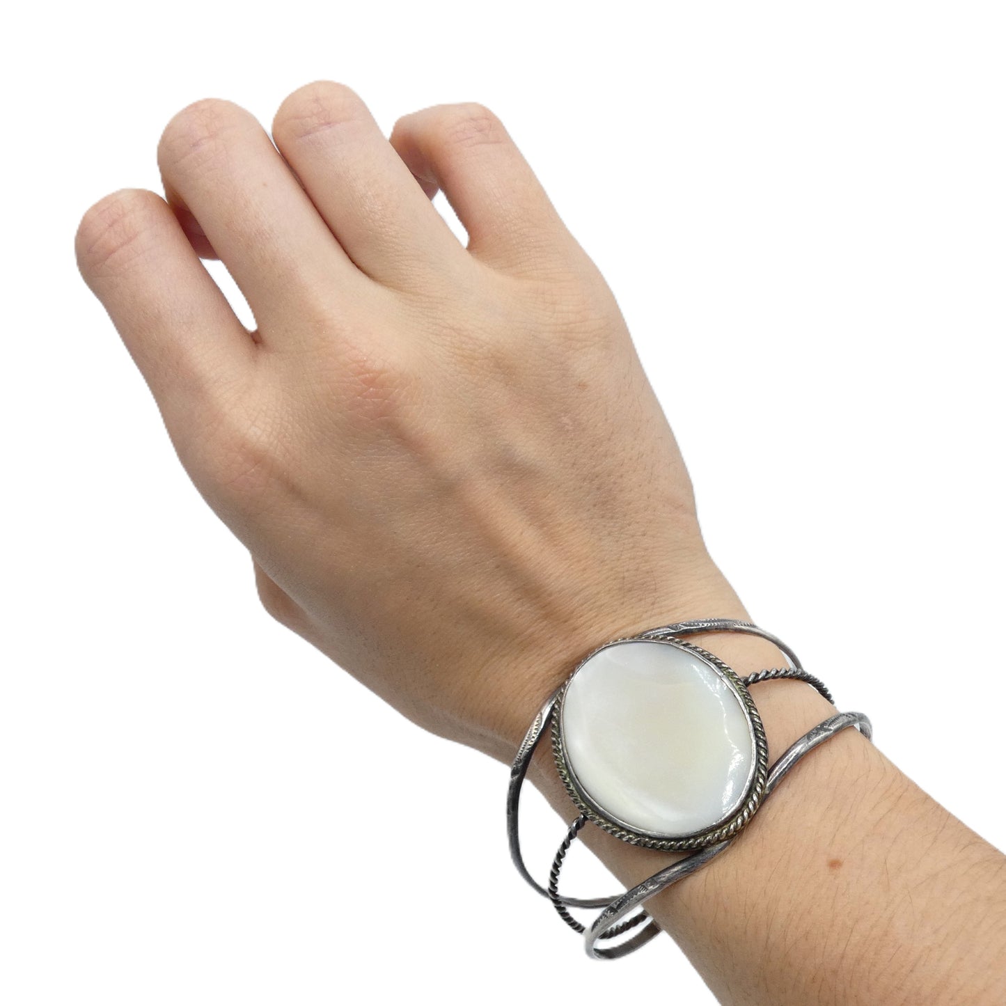 Sterling Silver Old Pawn Cuff Bracelet with Mother of Pearl