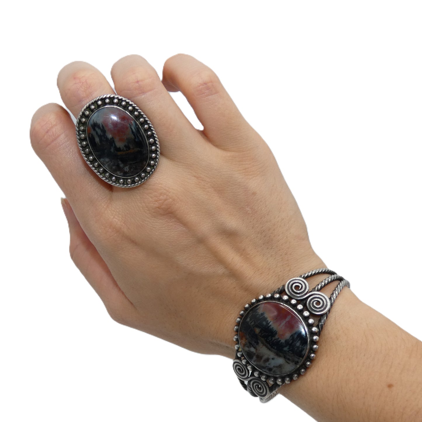 Sterling Silver Montana Agate Bracelet & Ring