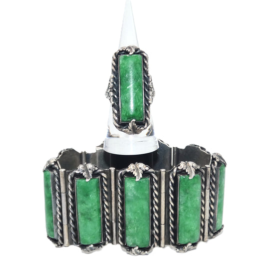 Joseph Warner Mid-Century Signed Sterling Silver & Genuine Jadeite
