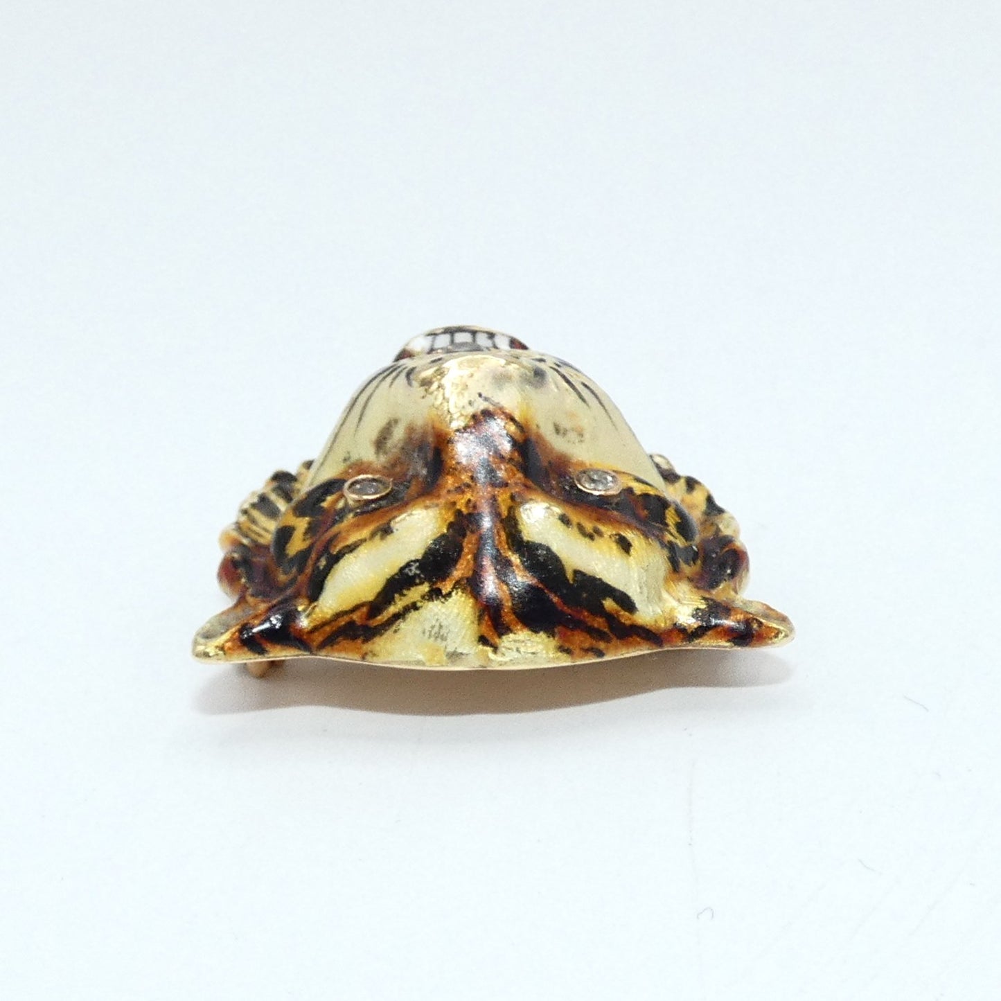 Antique Victorian 10K Gold & Enamel Tiger Brooch with Diamonds