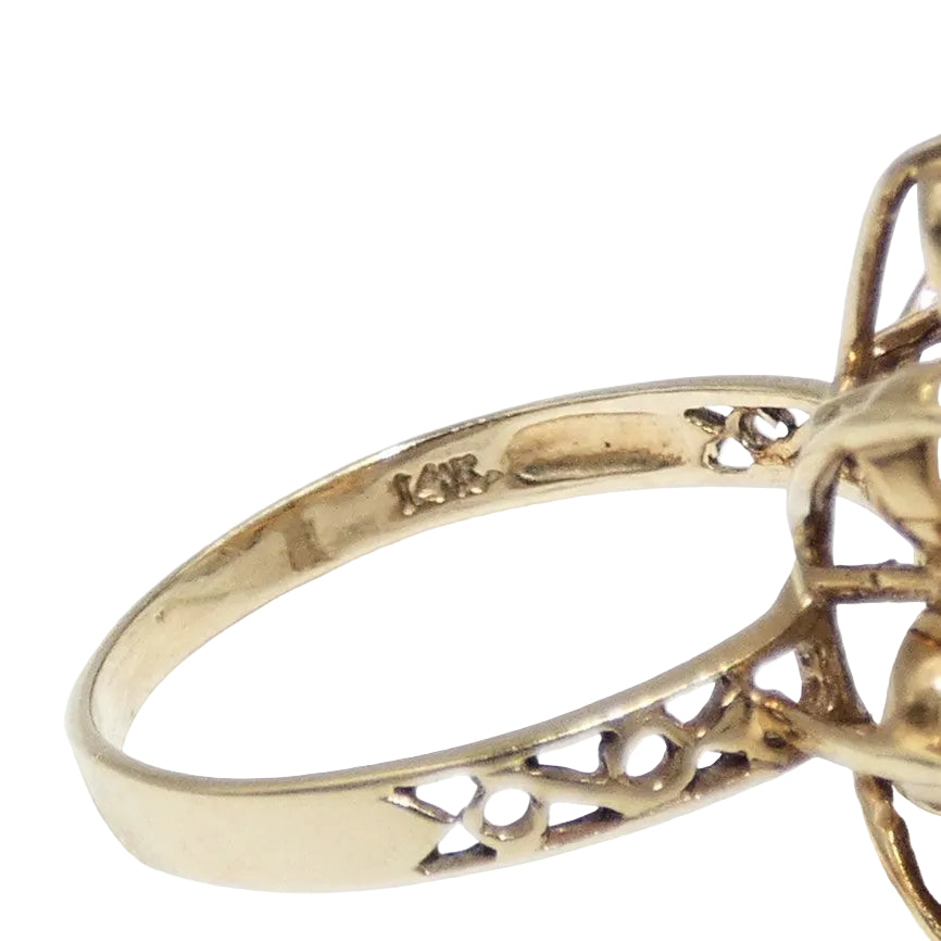 Vintage Opal Flower 14K Gold Ring