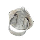 A sterling silver ring featuring a large, teardrop-shaped turquoise stone with natural white veining
