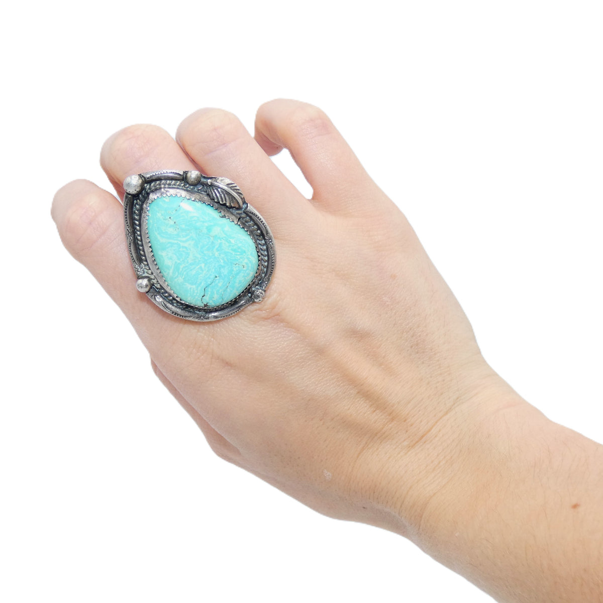 Vintage Heavy and Large Sterling Silver Turquoise Ring