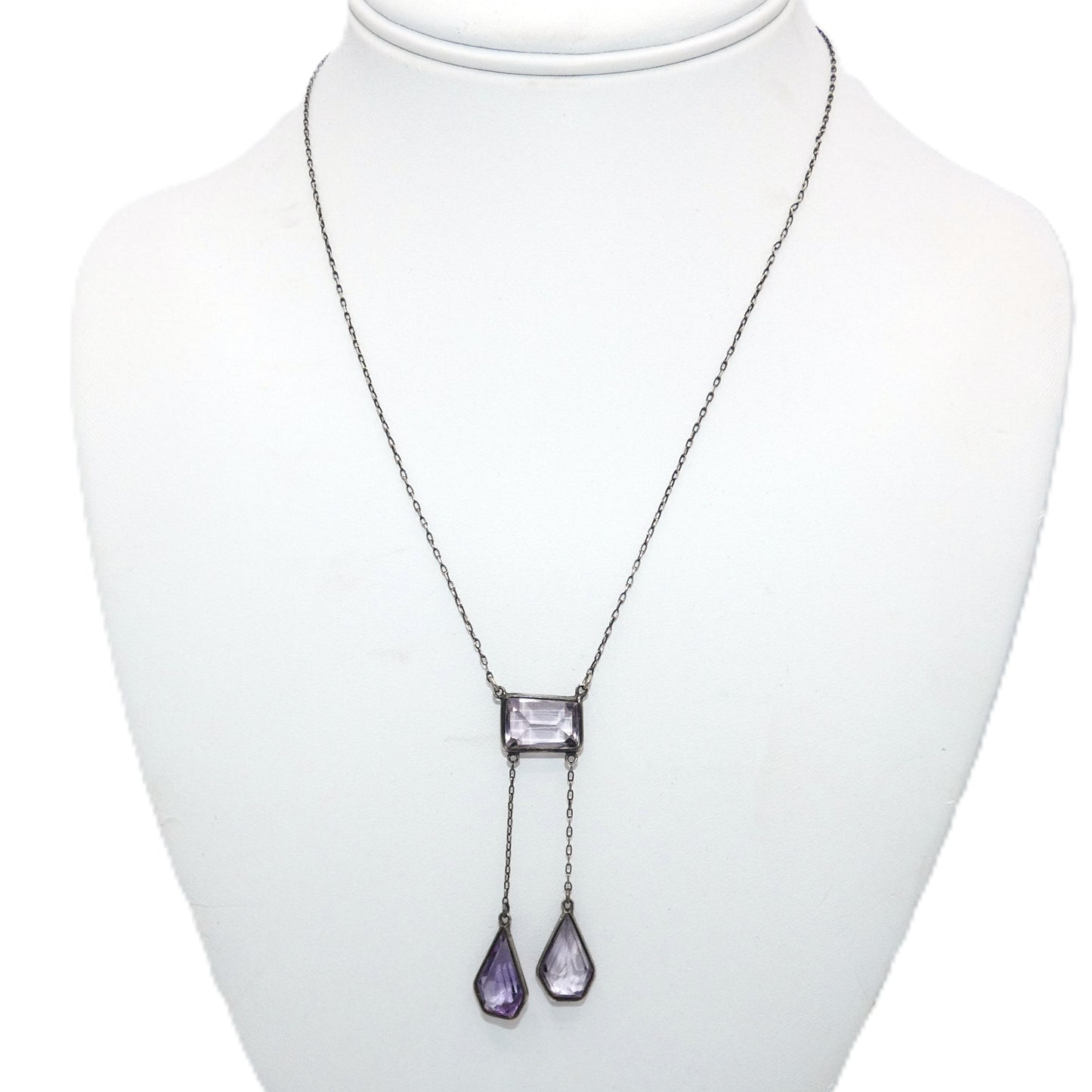 Edwardian Sterling Silver Amethyst Negligee Necklace