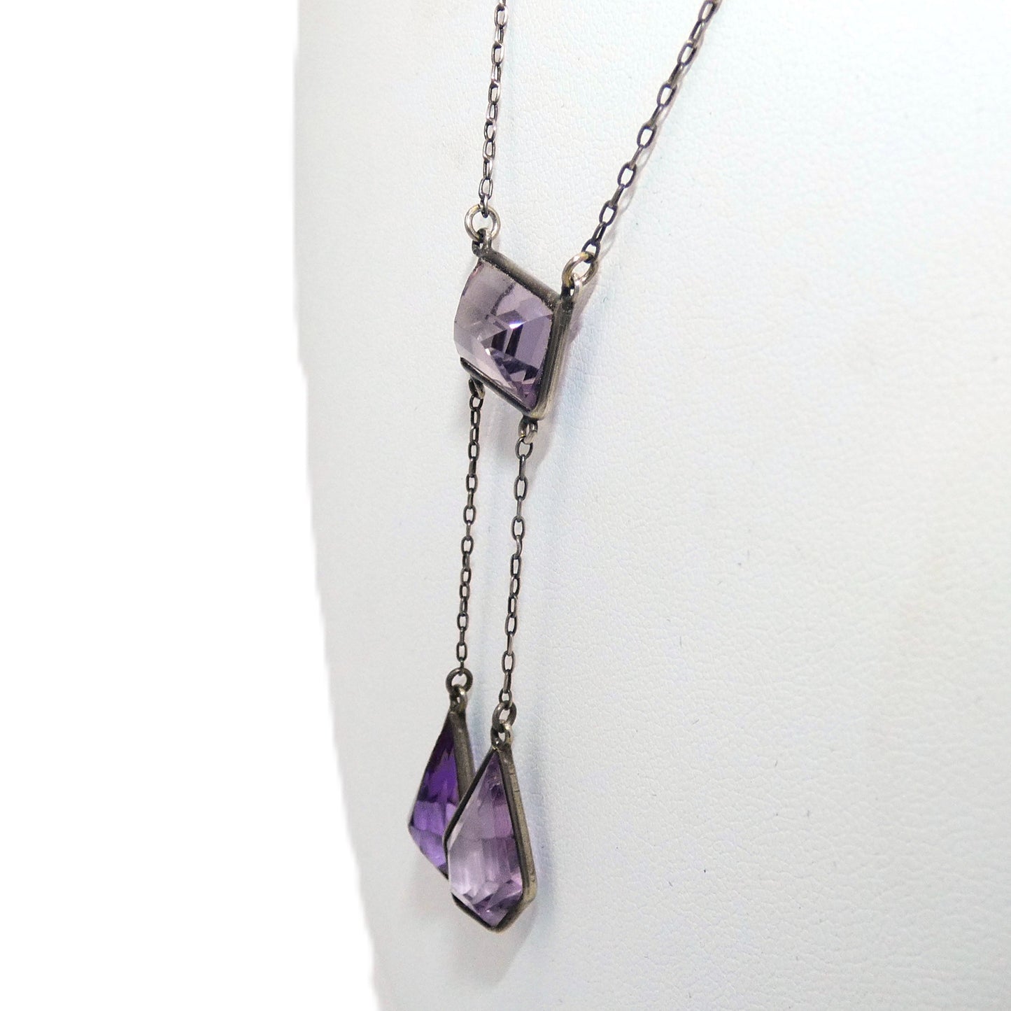 Edwardian Sterling Silver Amethyst Negligee Necklace