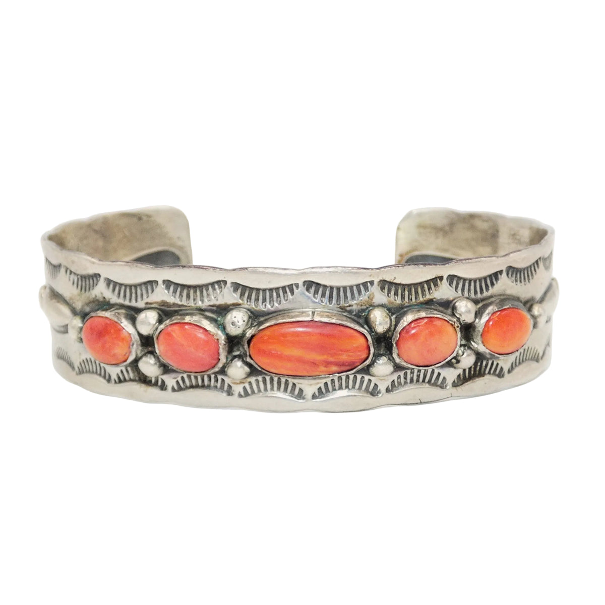Vintage Navajo Sterling Silver Spiny Oyster Row Cuff by Lee Charlie Jr.