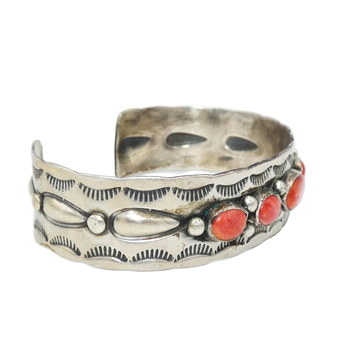 Vintage Navajo Sterling Silver Spiny Oyster Row Cuff by Lee Charlie Jr.