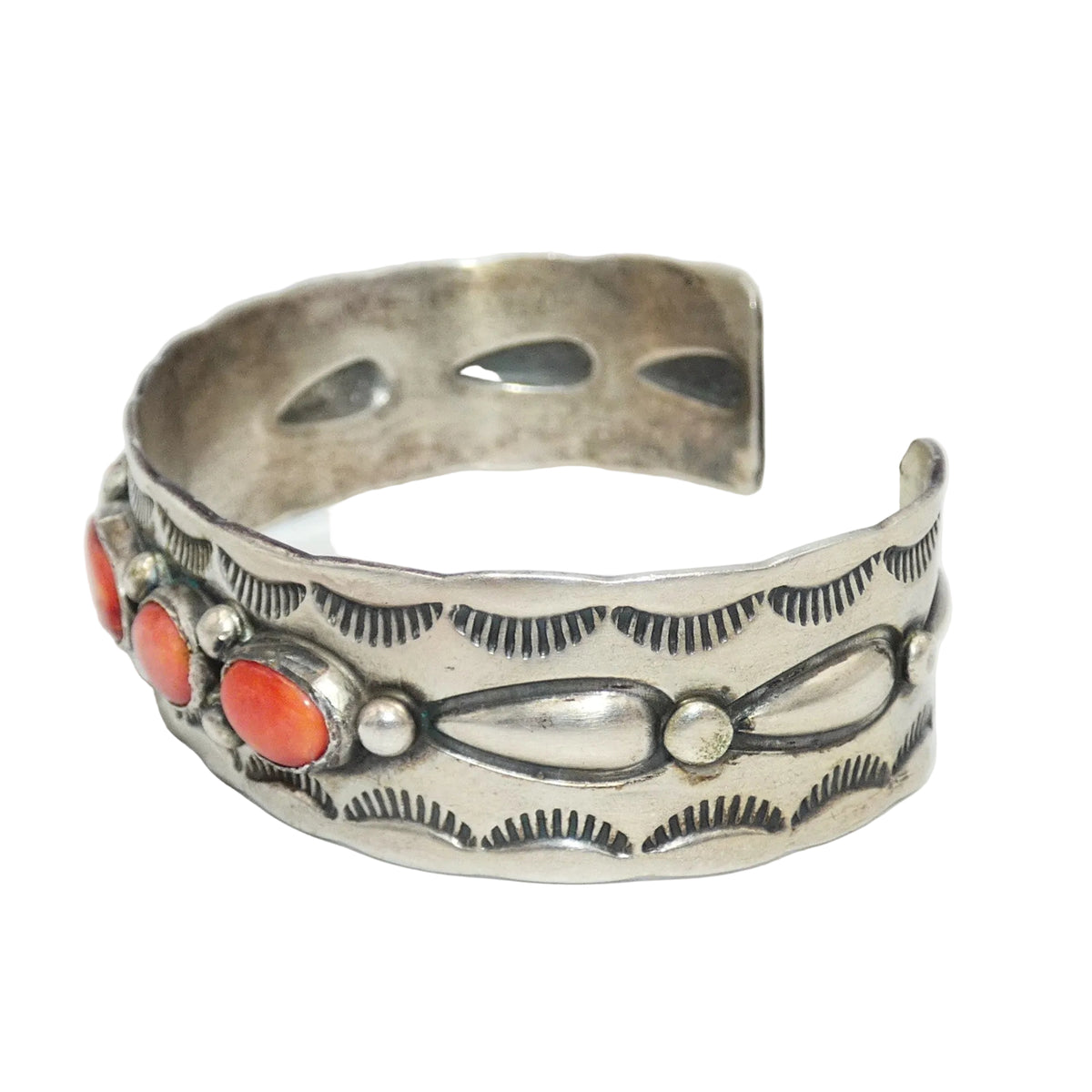Vintage Navajo Sterling Silver Spiny Oyster Row Cuff by Lee Charlie Jr.