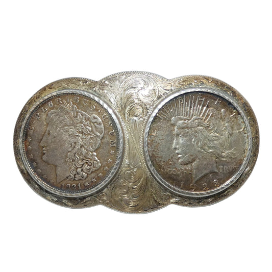 Wade's Sterling Shop Two Coin Buckle 1921 Morgan and 1923 Peace Dollars