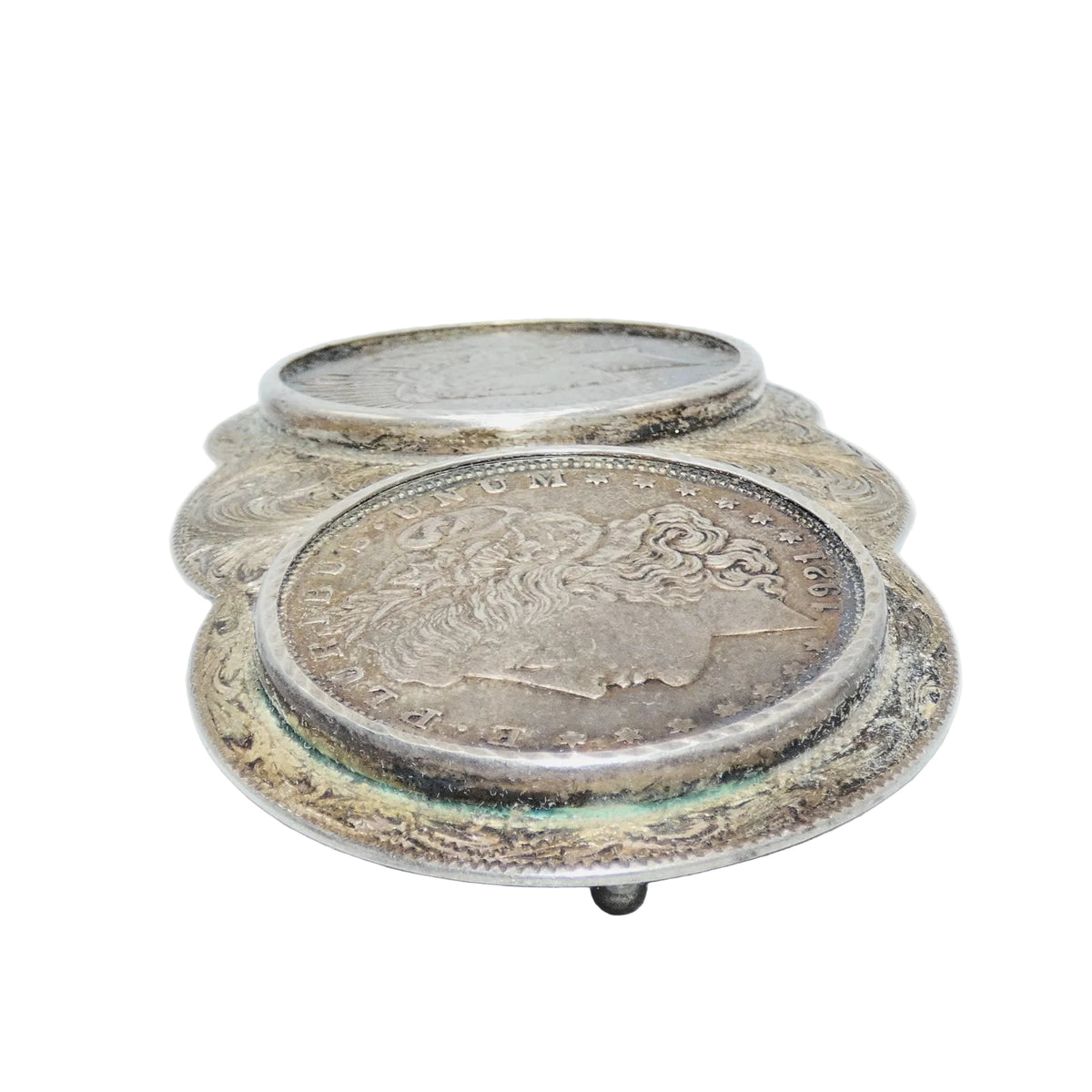 Wade's Sterling Shop Two Coin Buckle 1921 Morgan and 1923 Peace Dollars