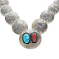 Vintage Tom Taylor Sterling Silver Turquoise & Coral Stamp Work Pillow Necklace