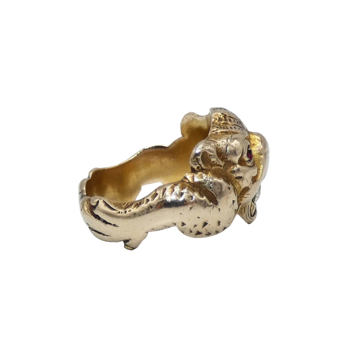 14K Gold Tiger Head Ring with Rubies & Diamonds