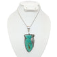 A silver necklace with a turquoise arrowhead pendant and a feather detail