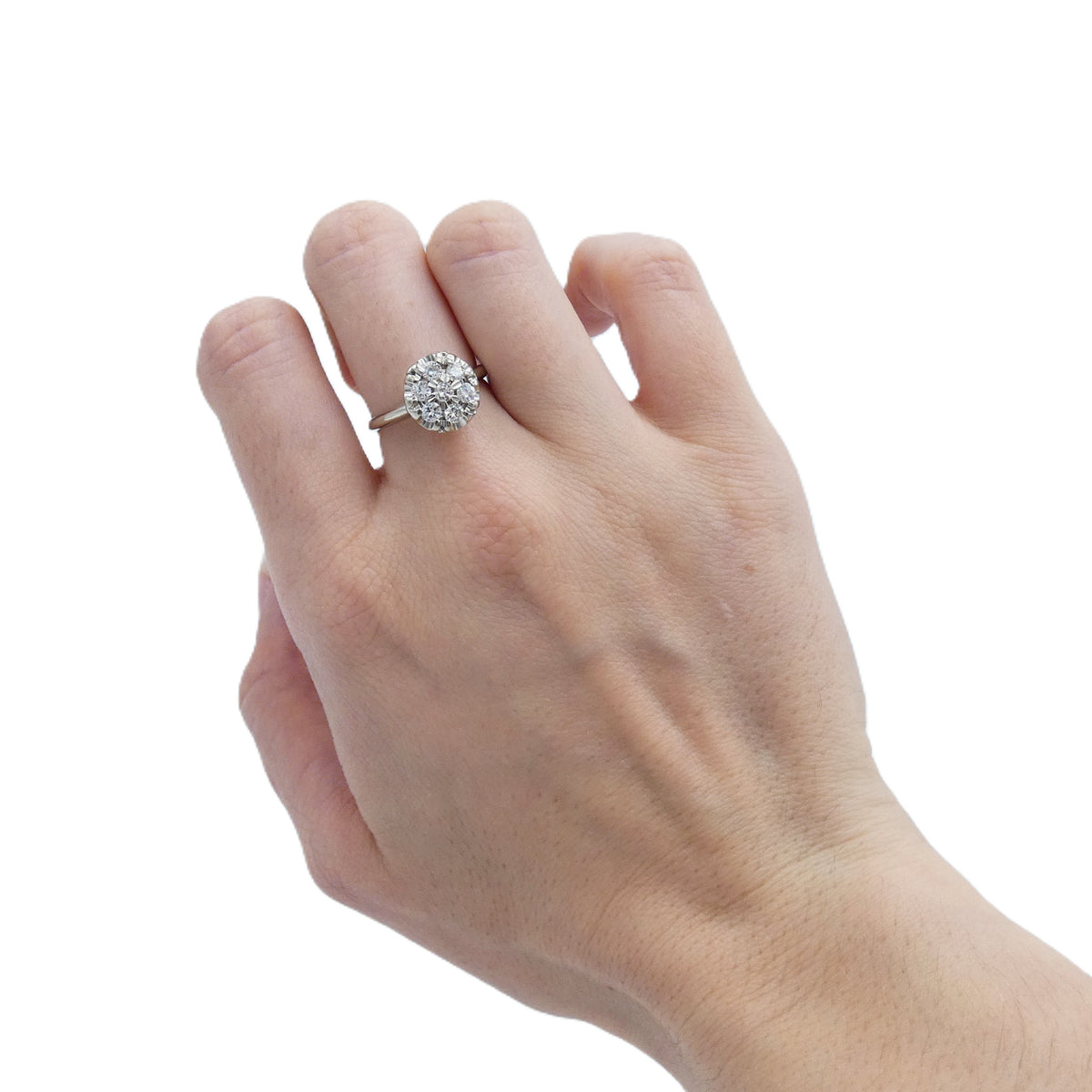 Mid Century 14k White gold Cluster 1 ct. Diamond Ring