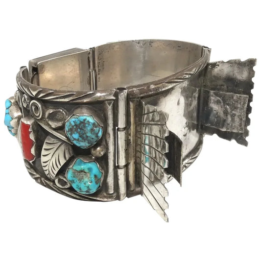 Sterling Turquoise & Coral Watch Band
